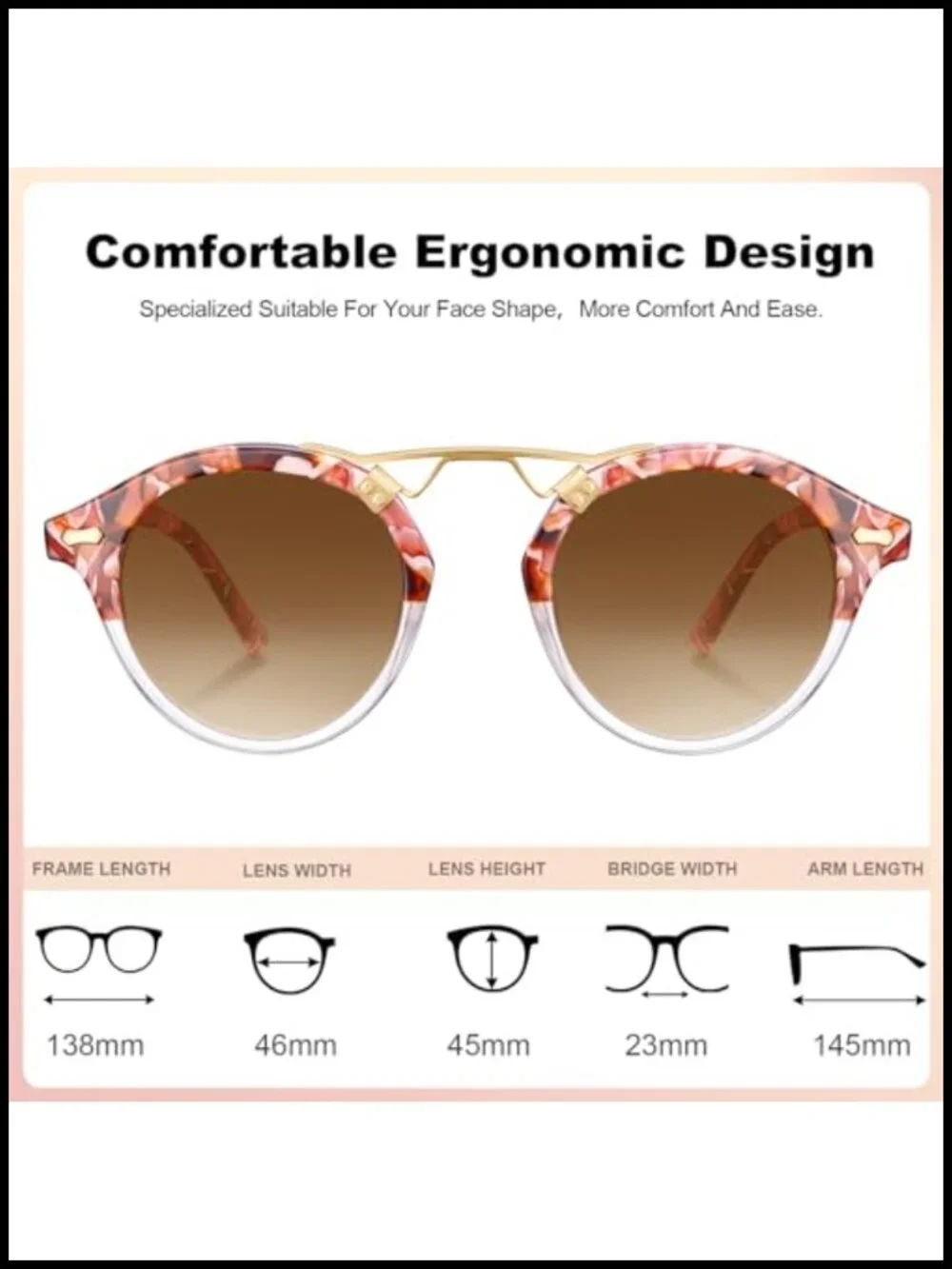 Round Acetate Sunglasses for Women UV Protection Retro Metal Brow